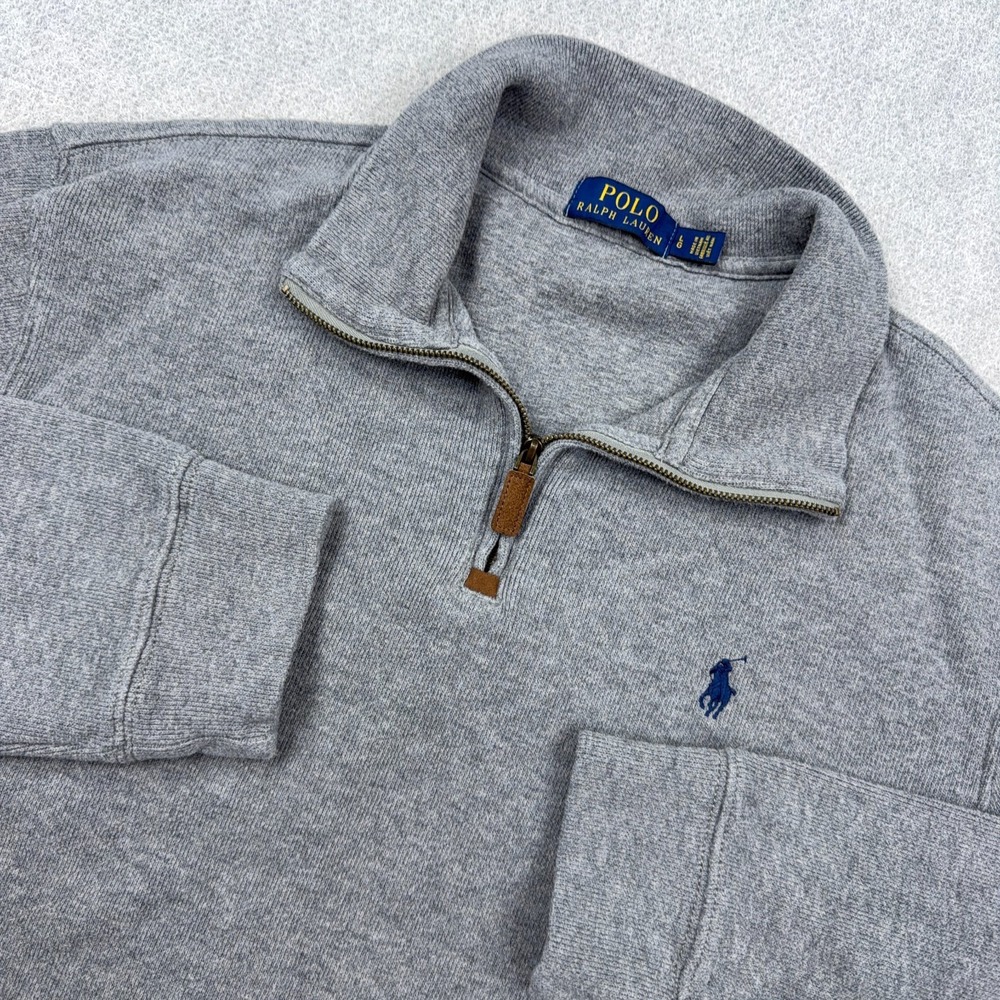 Polo Ralph Lauren Sweater Men Large Gray Blue Pullover 1/4 Zip Sweatshirt Estate